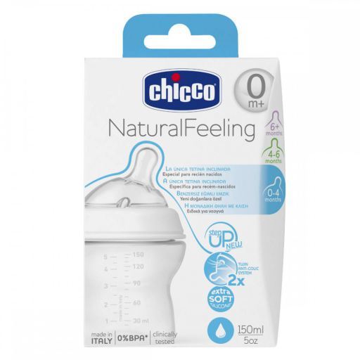 Feeling Natural Feeding Bottle 150ml Teat Normal Flow Leaning 0M +