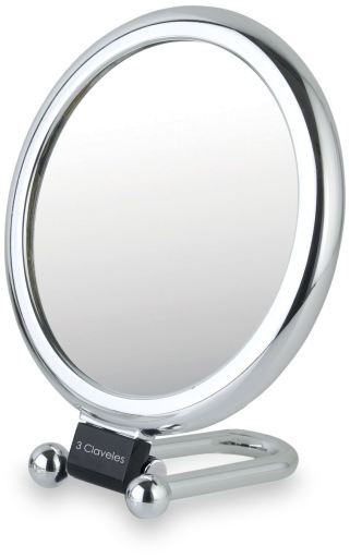 Make-up mirror with foldable base and magnification