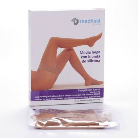 Long Lace Stocking Strong Compression Beige Large