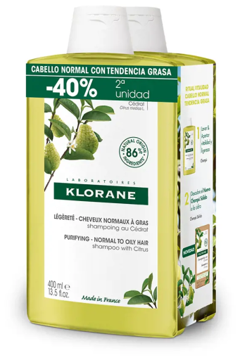 Klorane A La Cidra Light Shampoo for Normal/Oily Hair Duo 2 X 400 ml